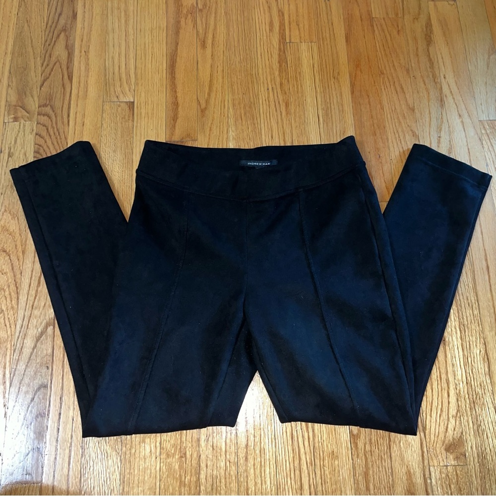 Black suede pintuck dress pants
